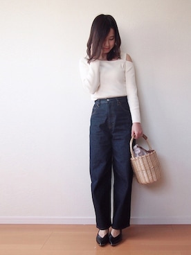 「GLOBAL WORK（グローバルワーク）のコクーンワイドデニム/819864（デニムパンツ）」を使った、MUNさん（レディース・159cm）の春コーディネート