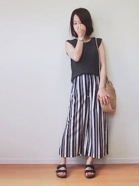 「HVC（エイチブイシー）のアイテム（パンツ）」を使った、MUNさん（レディース・159cm）の夏コーディネート