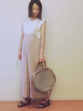「サークルバッグ」｜「アイテム（オールインワン・サロペット）」を使った、MUNさん（レディース・159cm）の夏コーディネート