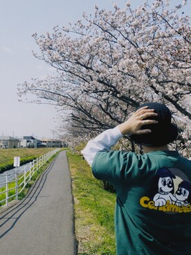 「newhattan（ニューハッタン）のnewhattan / ウォッシュド コットン ツイル バケットハット（ハット、ブラック系）」を使った、しゅんすけさん（メンズ・175cm）の春コーディネート