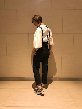 「6（ロク）の＜6(ROKU)＞VOLUME SLEEVE BLOUSE/ﾌﾞﾗｳｽ（シャツ/ブラウス、ホワイト系）」を使った、Mariko Ishinoさん（レディース・167cm）の春コーディネート