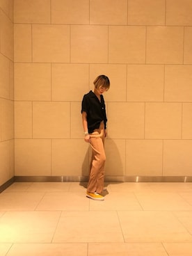 「MONKEY TIME（モンキータイム）の＜monkey time＞ BOWLING SHIRT/ボーリングシャツ（シャツ/ブラウス、ブラック系）」を使った、Mariko Ishinoさん（レディース・167cm）の夏コーディネート