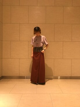「BEAUTY&YOUTH UNITED ARROWS（ビューティーアンドユースユナイテッドアローズ）のBY プリントTシャツ/MICKEY（Tシャツ/カットソー、パープル系）」を使った、Mariko Ishinoさん（レディース・167cm）の夏コーディネート