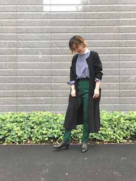 「BEAUTY&YOUTH UNITED ARROWS（ビューティーアンドユースユナイテッドアローズ）のBY コットンストライプ クレリックプルオーバー（シャツ/ブラウス、ブルー系）」を使った、Mariko Ishinoさん（レディース・167cm）の秋コーディネート