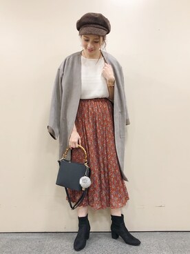 YUKO☆さんの「シフォン花柄プリーツロングスカート」を使ったコーディネート