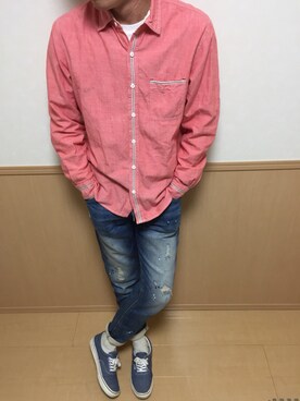 「oblekt（オブレクト）のアイテム（パンツ）」を使った、かずてるさん（メンズ・172cm）の春コーディネート