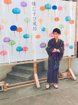 「フォローミー」｜「アイテム（浴衣）」を使った、かずてるさん（メンズ・172cm）の夏コーディネート