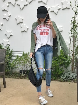「moussy」｜「アイテム（ノーカラージャケット）」を使った、shiiii0125さん（レディース・165cm）の春コーディネート