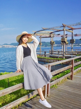 「TORY BURCH（トリーバーチ）のアイテム（帽子）」を使った、AB酱さん（レディース・161cm）の夏コーディネート