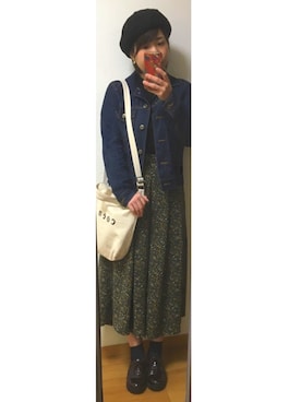 「Samansa Mos2 blue（サマンサモスモスブルー）のアイテム（ハンチング/ベレー帽）」を使った、channari◎さん（レディース・155cm）の春コーディネート