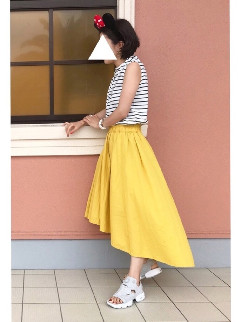 「夏のボーダーフェス、シンプルコーデ、プチプラコーデ、ディズニーコーデ、オトナ女子、腕時計、リーボックポンプフューリー」｜「KLASSE14の〈KLASSE14/クラス14〉IMPERFECT arch/イムパーフェクト アーチ（アナログ腕時計、ホワイト系）」を使った、mayu.    さん（レディース・158cm）の夏コーディネートの1枚目の写真