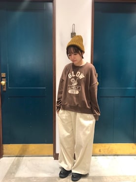 「ehka sopo（エヘカソポ）のフロッキーモチーフトレーナー（Tシャツ/カットソー）」を使った、yuka.さん（レディース・147cm）の秋コーディネート
