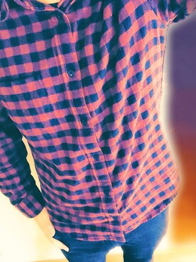 「GU（ジーユー）のアイテム（Shirts、レッド系）」を使った、しょーたさん（メンズ・175cm）の冬コーディネート