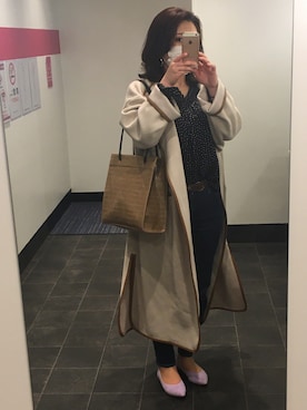 「ラベンダー」｜「アイテム（ノーカラーコート）」を使った、utaseさん（レディース・157cm）の冬コーディネート