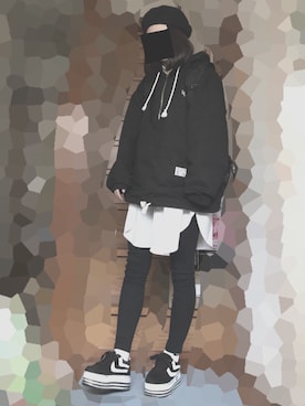 「白黒」｜「アイテム（ハンチング/ベレー帽）」を使った、s h i n j u 🌻さん（レディース・154cm）の冬コーディネート