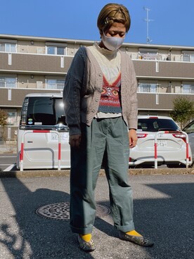 「usedのアイテム（チノパンツ、グリーン系）」を使った、☔️さん（レディース・155cm）の秋コーディネート