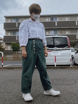 「usedのアイテム（チノパンツ、グリーン系）」を使った、☔️さん（レディース・155cm）の秋コーディネート