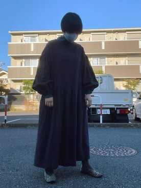 「hand madeのアイテム（ワンピース/ドレス、ブラウン系）」を使った、☔️さん（レディース・155cm）の秋コーディネート