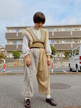 「usedのアイテム（チノパンツ、ベージュ系）」を使った、☔️さん（レディース・155cm）の秋コーディネート