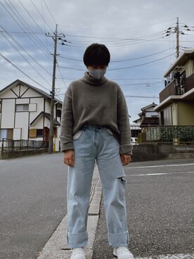 「pocherのアイテム（デニムパンツ、ブルー系）」を使った、☔️さん（レディース・155cm）の秋コーディネート