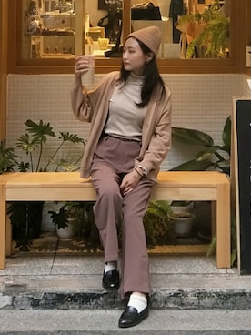 「5（ファイブ）のアイテム（帽子）」を使った、君俞さん（レディース・154cm）の秋コーディネート