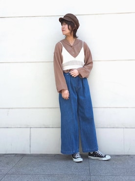 「Kastane（カスタネ）のアイテム（シャツ/ブラウス）」を使った、三原 未央さん（レディース・171cm）の春コーディネート