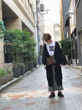 「アイテム（ワンピース/ドレス、グリーン系）」を使った、三原 未央さん（レディース・171cm）の秋コーディネート