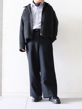 「ジップブルゾン」｜「アイテム（スウェット）」を使った、DAIさん（メンズ・165cm）の春コーディネート