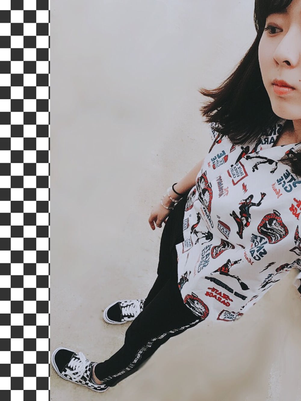 「Aymmy in the batty girls、瀬戸あゆみ」｜「Aymmy in the batty girlsのSKATE GARAGE アロハシャツ（シャツ/ブラウス、ブルー系）」を使った、Kanaさん（レディース・161cm）の夏コーディネートの1枚目の写真