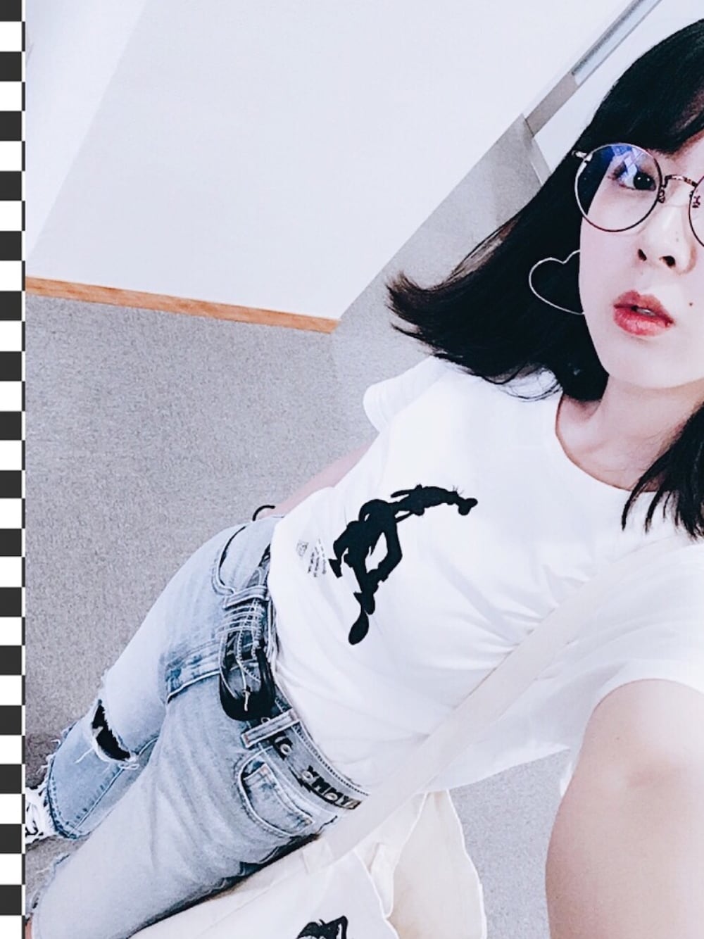 「GU、ディズニー、丸メガネ、Aymmy in the batty girls」｜「GUのアイテム（Tシャツ/カットソー、ホワイト系）」を使った、Kanaさん（レディース・161cm）の夏コーディネートの1枚目の写真