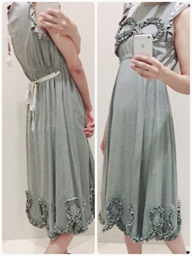 「MEMUSEのアイテム（One piece dress、グレー系）」を使った、つづさん（レディース・170cm）の秋コーディネート