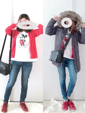 「ミッキー」｜「アイテム（ダウンジャケット/コート）」を使った、saraiさん（レディース・156cm）の秋コーディネート