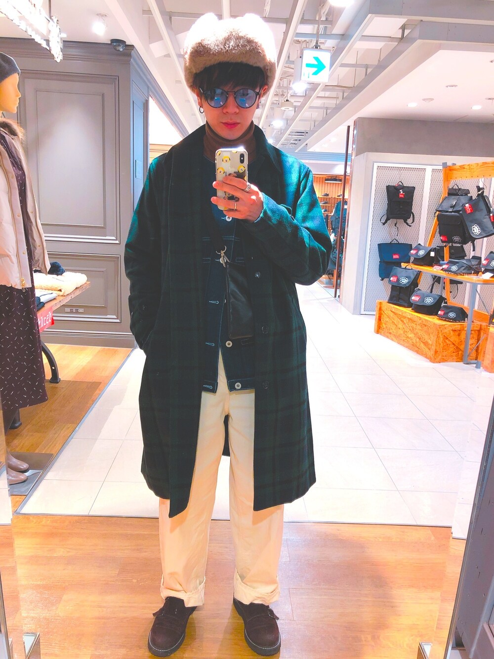 「フライトキャップ、タートルネック、コクーンパンツ、カオリノモリ、GU、アーノルドパーマー、tk.TAKEO KIKUCHI、temptation、niko and ...、冬アウター着回しチャレンジ」｜「kaorinomoriの【カオリノモリ】ポカロパイロット（キャップ、ベージュ系）」を使った、ＳＨＯＹＡさん（メンズ・170cm）の冬コーディネートの1枚目の写真