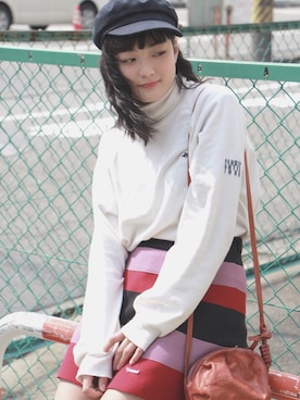 「PEARLY GATES（パーリーゲイツ）のアイテム（ニット/セーター）」を使った、知陽さん（レディース・164cm）の春コーディネート