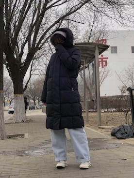 「FILA（フィラ）のアイテム（ダウンジャケット/コート）」を使った、王一孩儿さん（レディース・163cm）の冬コーディネート