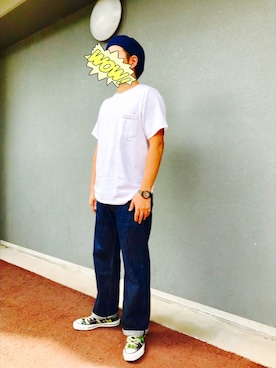 「ポケットＴシャツ」｜「アイテム（ハンチング/ベレー帽）」を使った、taさん（メンズ・170cm）の秋コーディネート