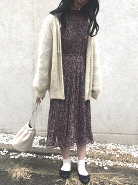 「モヘアカーディガン」｜「アイテム（ワンピース/ドレス）」を使った、akaneさん（レディース・162cm）の春コーディネート
