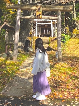 「ラベンダー」｜「アイテム（ブルゾン）」を使った、まゆさん（レディース・150cm）の秋コーディネート