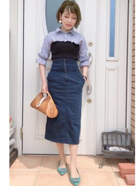 「ハイウエストスカート」｜「アイテム（その他）」を使った、𝑚𝑎さん（レディース・163cm）の春コーディネート