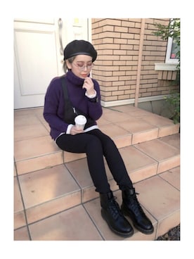 「パープル×黒」｜「アイテム（ファッション雑貨）」を使った、𝑚𝑎さん（レディース・163cm）の冬コーディネート