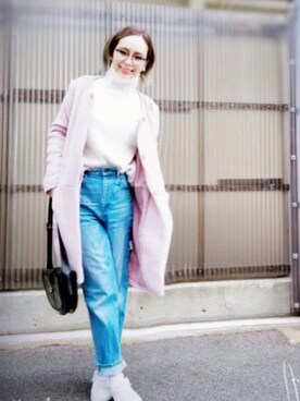 「ピンクコート」｜「アイテム（その他）」を使った、𝑚𝑎さん（レディース・163cm）の冬コーディネート