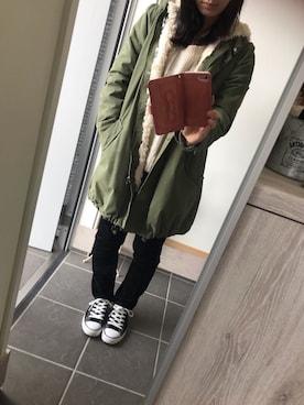 「mysty woman（ミスティウーマン）のアイテム（モッズコート）」を使った、えりりんさん（レディース・158cm）の秋コーディネート