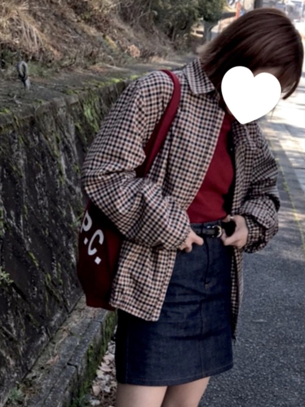 「APC、フレッドペリー、トゥービーバイアニエスベー、デニムスカート」｜「FRED PERRYのFRED PERRY  / フレッドペリー : チェックカバンジャケット　#（ブルゾン、ベージュ系）」を使った、はむちゃんさん（レディース・158cm）の春コーディネートの1枚目の写真