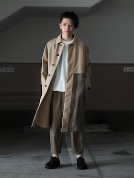 「KAZUYUKI KUMAGAI」｜「アイテム（ステンカラーコート）」を使った、aoiさん（メンズ・173cm）の秋コーディネート
