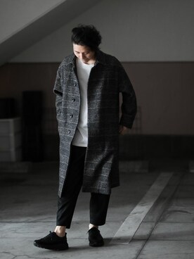 「KAZUYUKI KUMAGAI」｜「アイテム（ステンカラーコート）」を使った、aoiさん（メンズ・173cm）の秋コーディネート