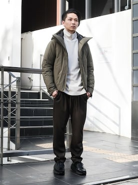 「ATTACHMENT（アタッチメント）のアイテム（ダウンジャケット/コート）」を使った、aoiさん（メンズ・173cm）の秋コーディネート