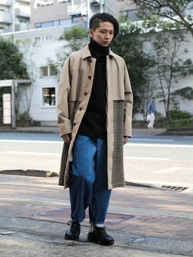 「KAZUYUKI KUMAGAI」｜「アイテム（ステンカラーコート）」を使った、aoiさん（メンズ・173cm）の秋コーディネート