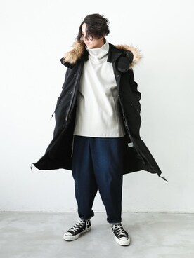 「ATTACHMENT（アタッチメント）のアイテム（モッズコート）」を使った、aoiさん（メンズ・173cm）の冬コーディネート