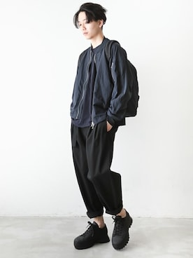 「KAZUYUKI KUMAGAI」｜「アイテム（MA-1）」を使った、aoiさん（メンズ・173cm）の冬コーディネート
