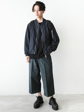 「KAZUYUKI KUMAGAI」｜「アイテム（MA-1）」を使った、aoiさん（メンズ・173cm）の冬コーディネート